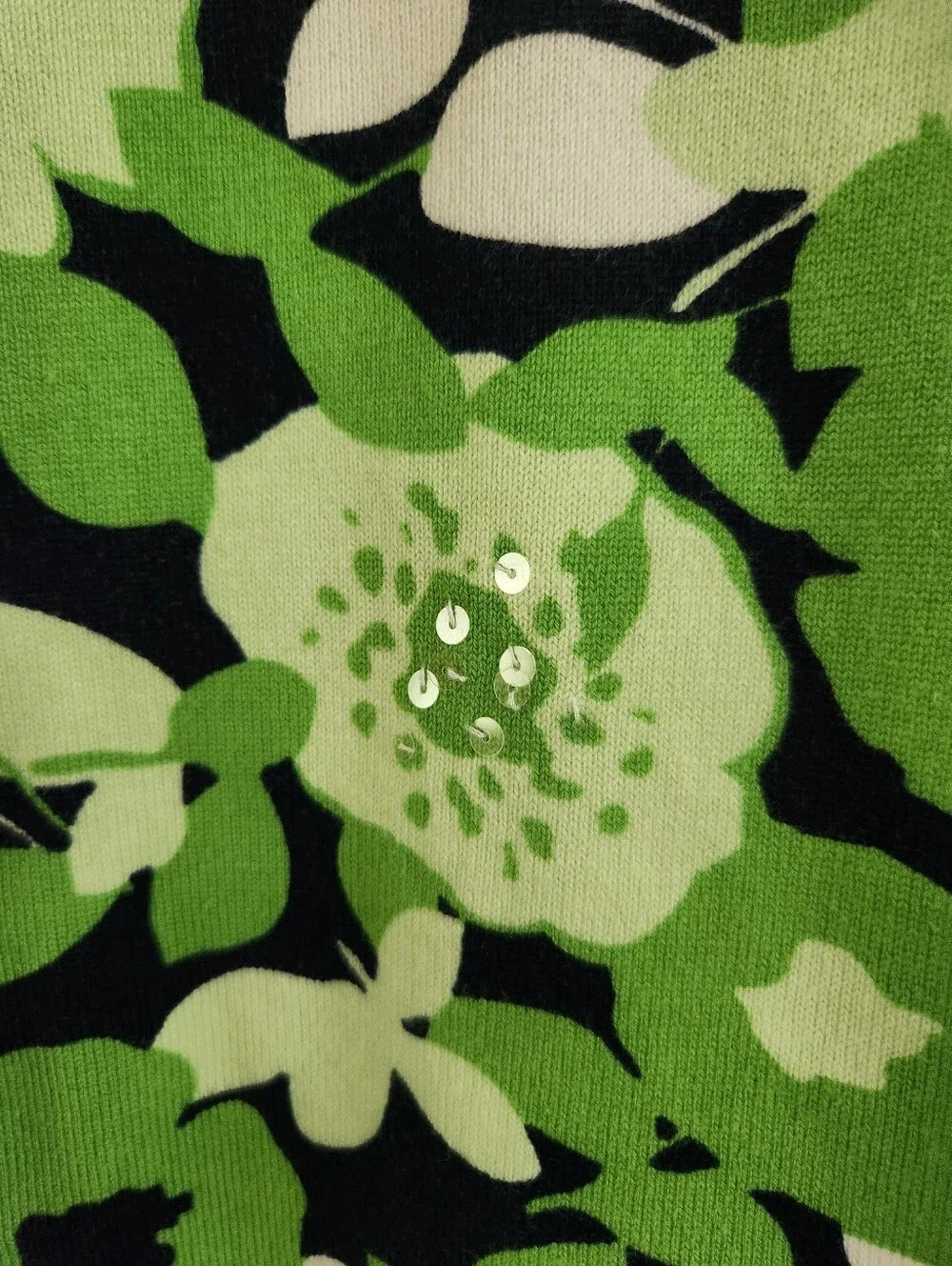 Charter Club Green & Black Cardigan Flower & Leaf, Size-Marked as PS but is PM